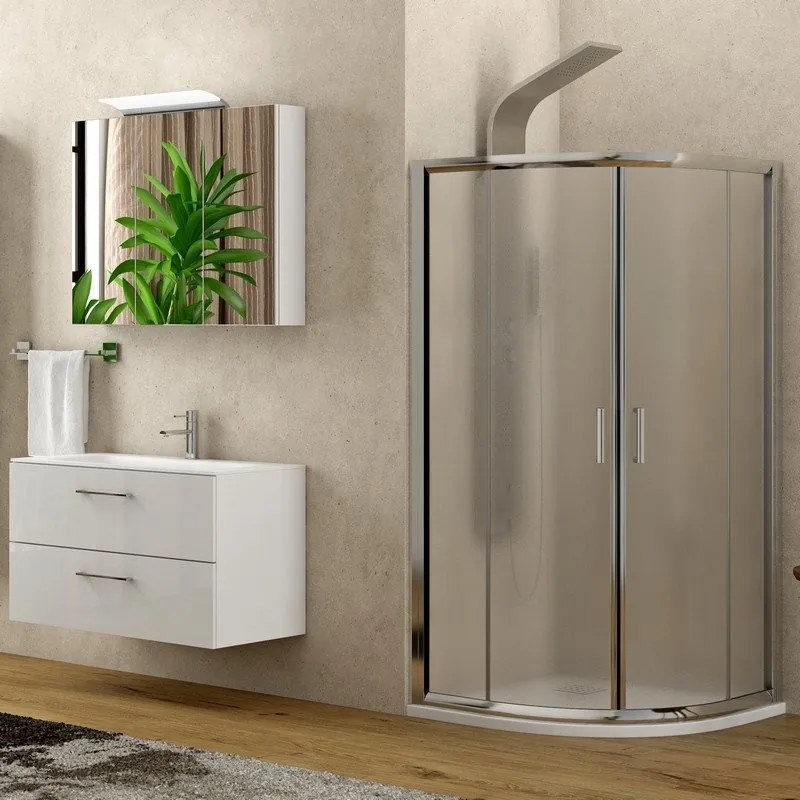 Kamalu - Box doccia semicircolare 90x90 cristallo opaco altezza 180cm | K400