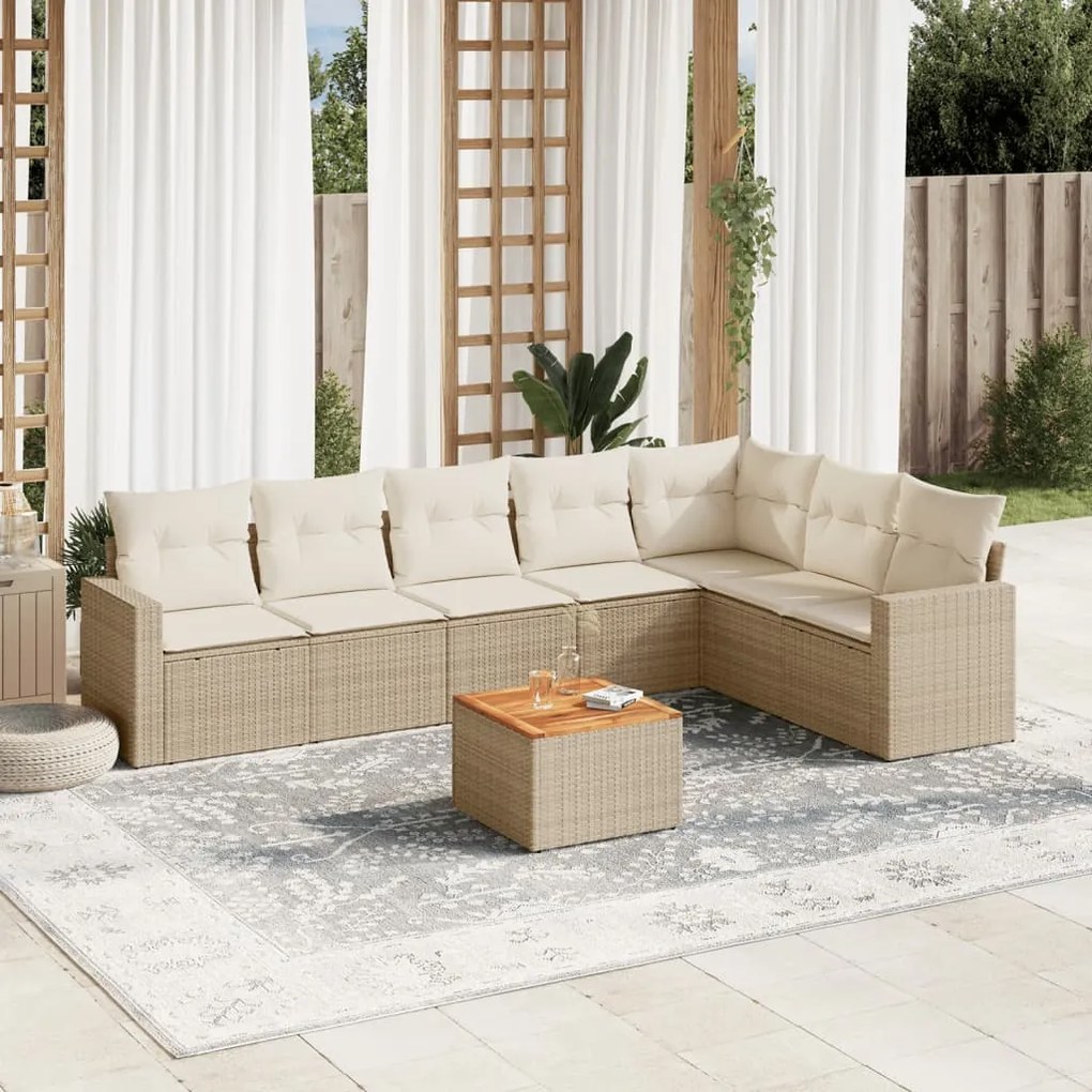 Set divano da giardino 8 pz con cuscini beige in polyrattan