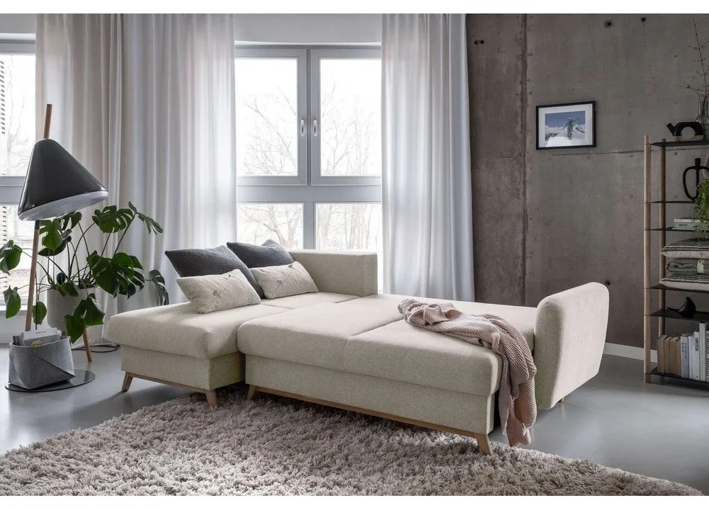 Divano letto angolare beige, angolo sinistro Scandic Lagom - Miuform