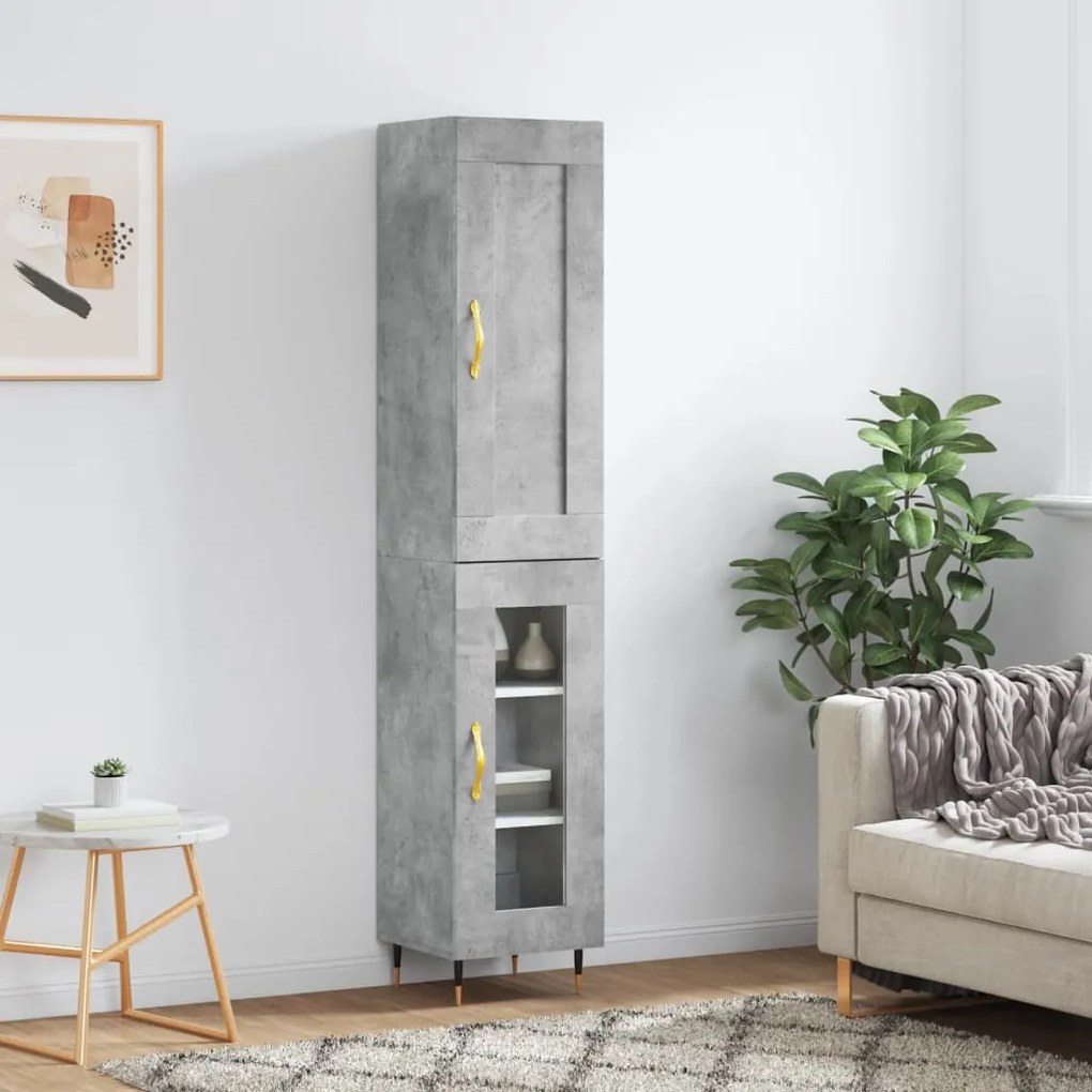 Credenza grigio cemento 34,5x34x180 cm in legno multistrato