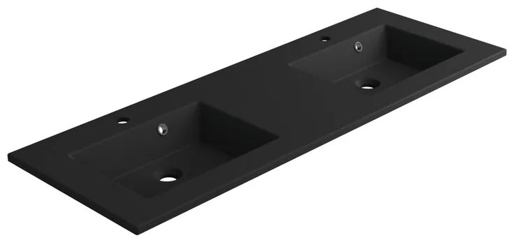 Lavabo a incasso rettangolare doppia vasca Neo L 136 x H 11.2 x P 48.5 cm in composito minerale di resina gelificata nero opaco