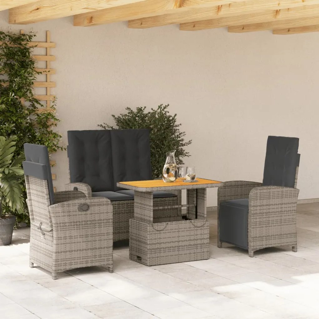 Set da pranzo da giardino 4 pz con cuscini in polyrattan grigio
