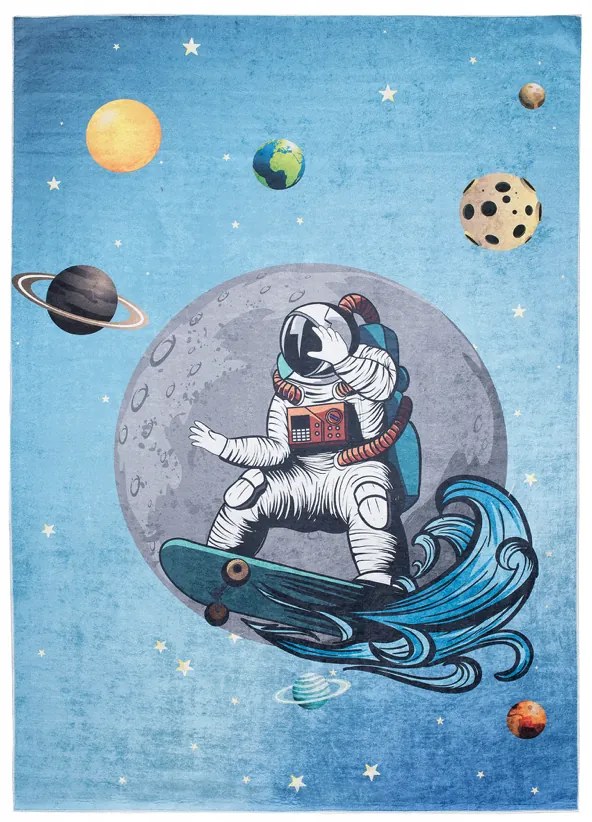 Tappeto per bambini blu con astronauta Larghezza: 80 cm | Lunghezza: 150 cm