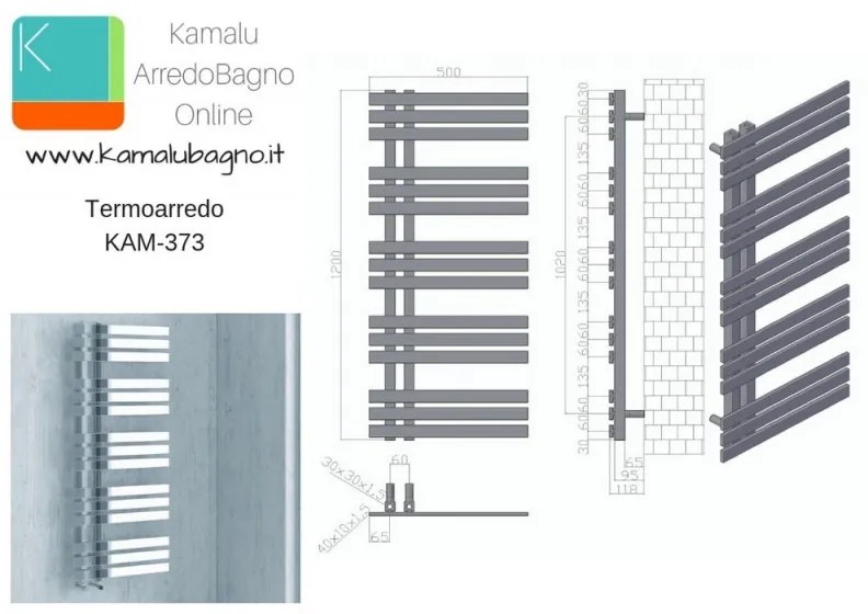 Kamalu - scalda salviette radiatore bagno 500x1200mm modello kam-373