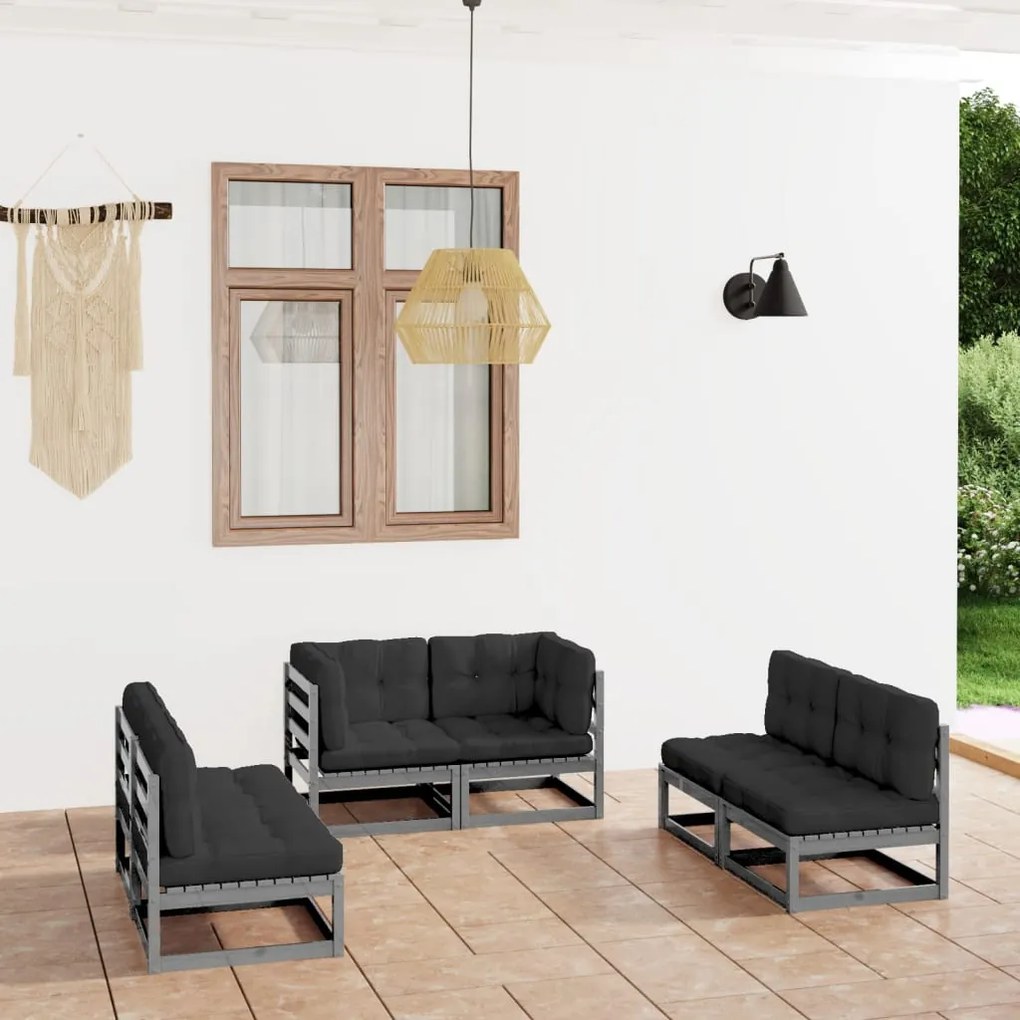 Set divani da giardino 6 pz con cuscini legno massello pino