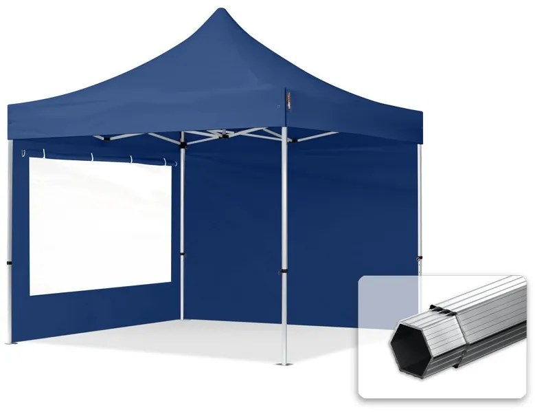 TOOLPORT 3x3m gazebo pieghevole PES con laterali (finestre panoramiche), PROFESSIONAL alluminio, blu scuro - (600159)