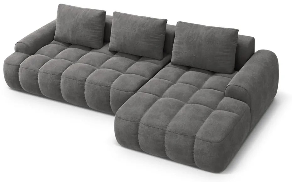 Divano angolare grigio allungabile/con contenitore (con penisola a destra/con chaise lounge) con rivestimento in velluto Linz – Cosmopolitan Design