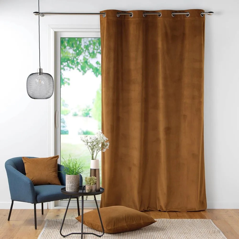 Tenda in velluto a coste marrone 140x260 cm Casual - douceur d'intérieur