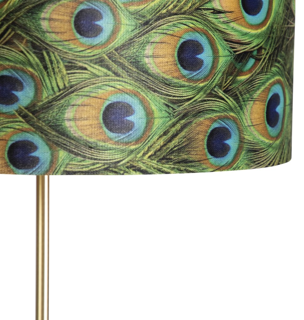 Lampada da terra oro/ottone con paralume in velluto pavone 40/40 cm - Parte