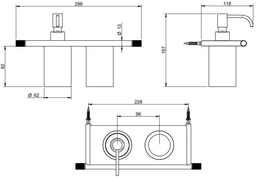 Treemme 22mm IT8371ISZZZZ portaspazzolini con portasapone liquido a muro bianco inox satinato