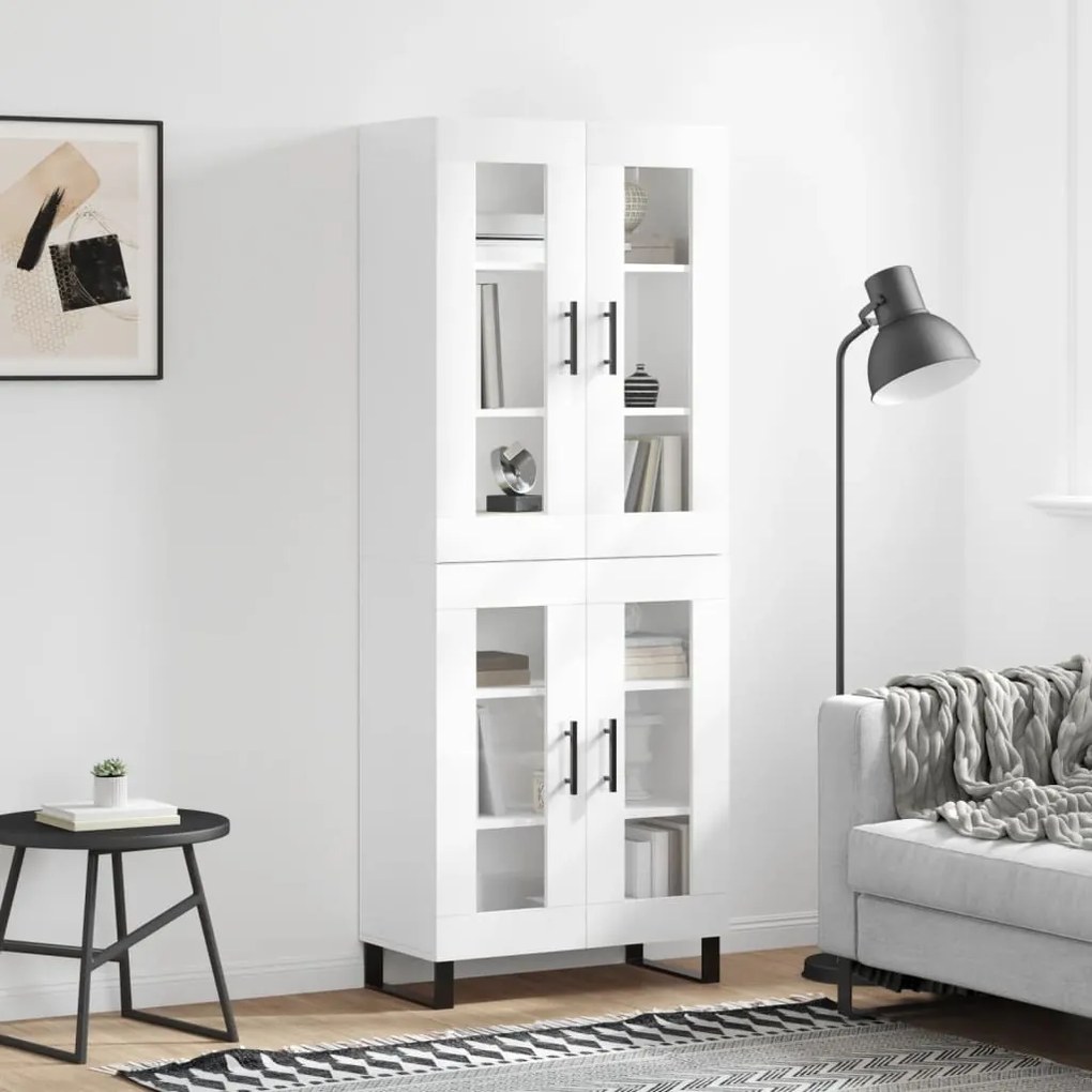 Credenza Bianco Lucido 69,5x34x180 Cm İn Legno Multistrato /