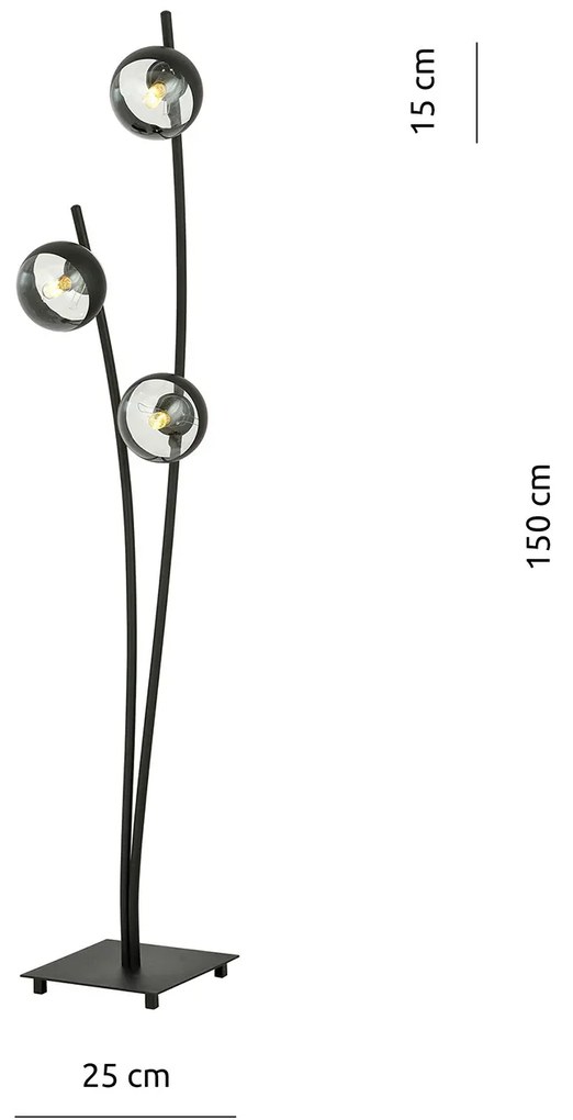 Piantana Contemporaneo Oceano Acciaio Nero Trasparente 3 Luci E14 Ip20