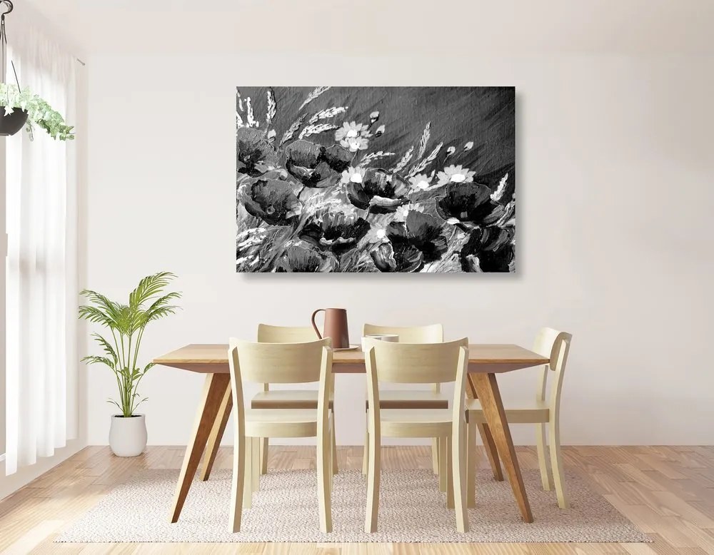 Quadro su tela – Papaveri di campo dipinti in bianco e nero