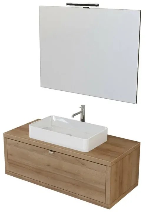 Mobile bagno sospeso 110 cm Master rovere miele con lavabo e specchio