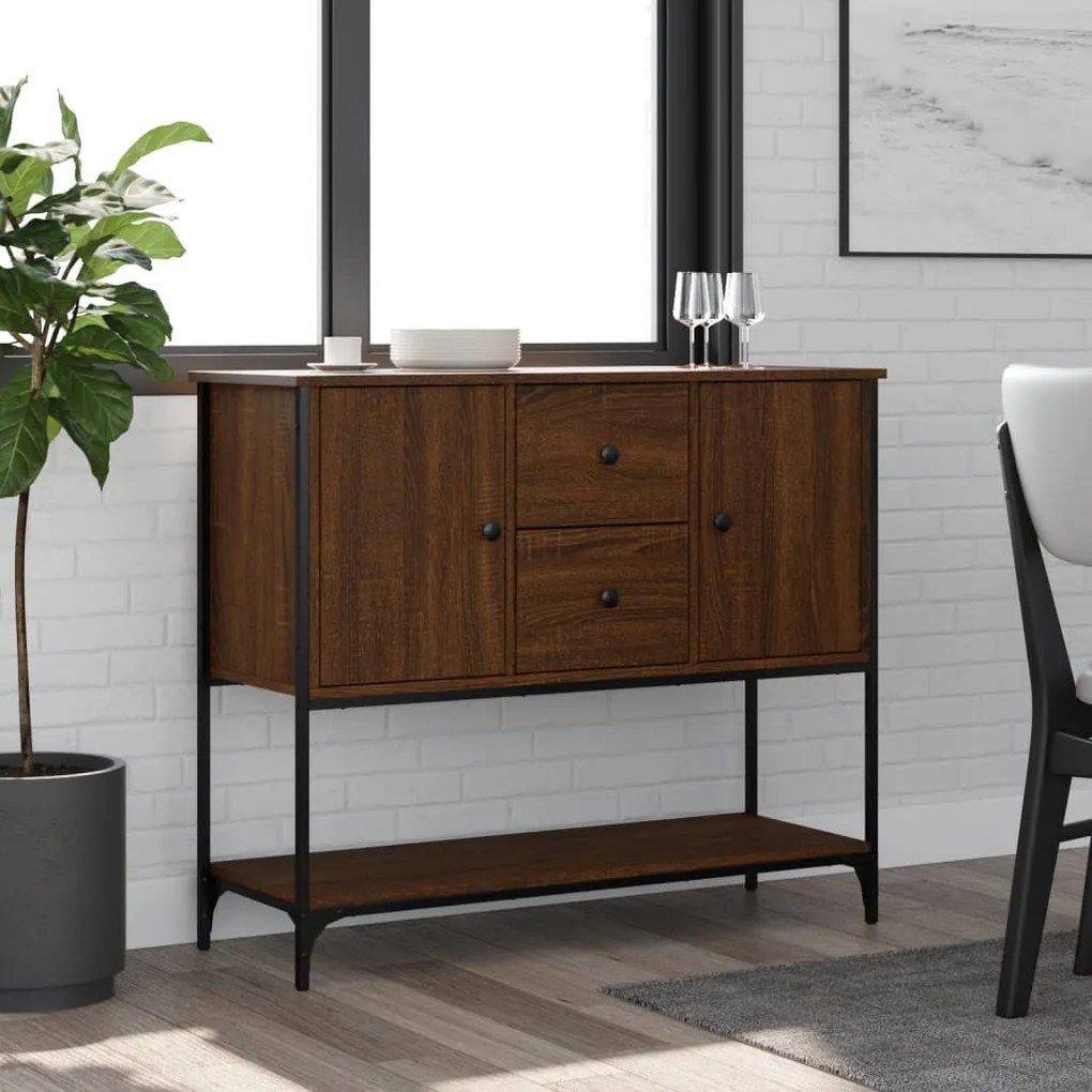 Credenza Rovere Marrone 100x36x85 Cm İn Legno Multistrato /