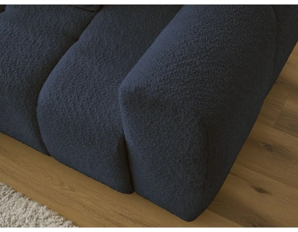 Divano angolare blu allungabile/con contenitore (con penisola a sinistra/con chaise lounge) con rivestimento in bouclé Roxelane – Bobochic Paris