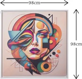 Quadro su tela con cornice moderno 98x98 cm ritratto geometrico donna