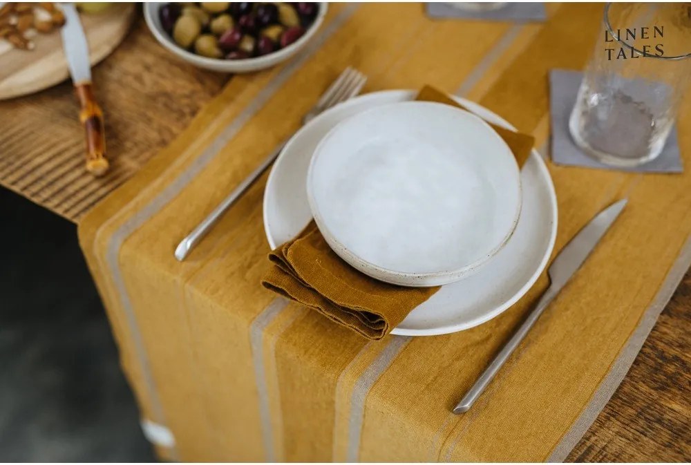 Runner da tavola in lino 200x200 cm Amber Bronze Stripes - Linen Tales
