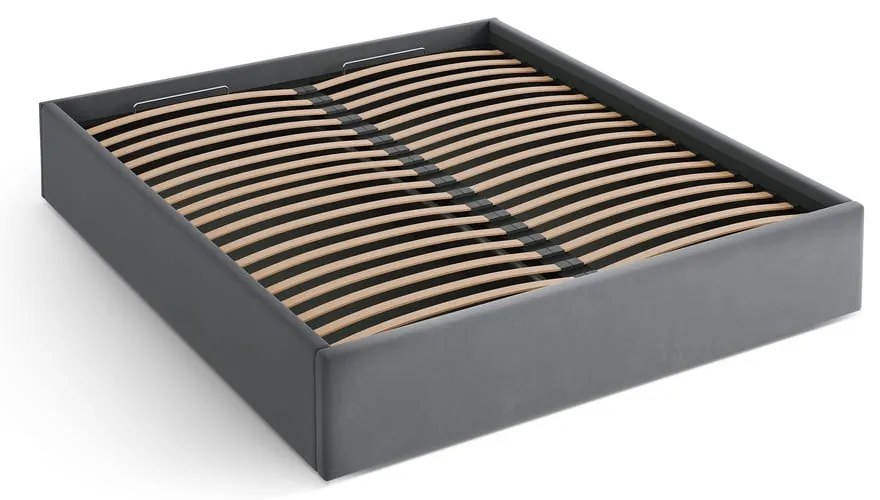 Letto matrimoniale imbottito grigio con contenitore/senza testiera con rete inclusa 200x200 cm Susan – Micadoni