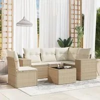 Set Divano da Giardino 6 pz con Cuscini Beige in Polyrattan 3222577