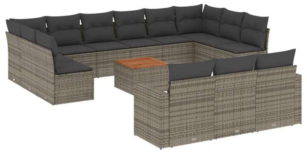 Set divani da giardino 14pz con cuscini in polyrattan grigio