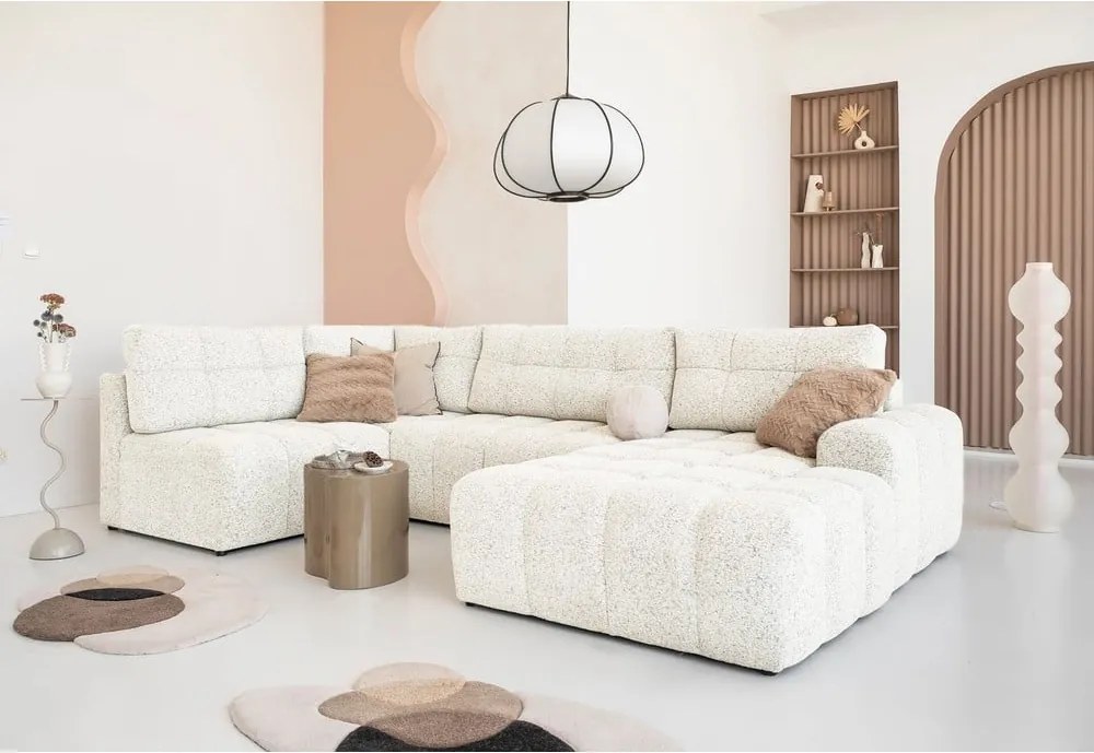 Divano angolare componibile color crema allungabile/con contenitore (con penisola a sinistra) Lulu – Miuform