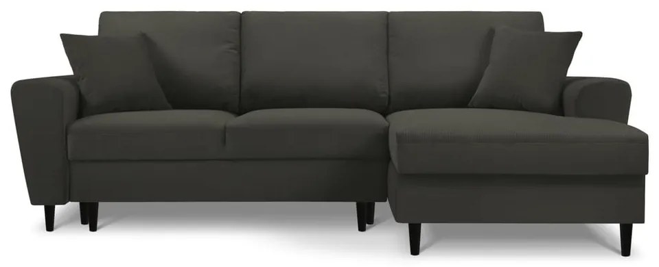 Divano angolare nero allungabile e con contenitore (con penisola a destra/con chaise lounge) con rivestimento in velluto a coste Kyoto – Cosmopolitan Design