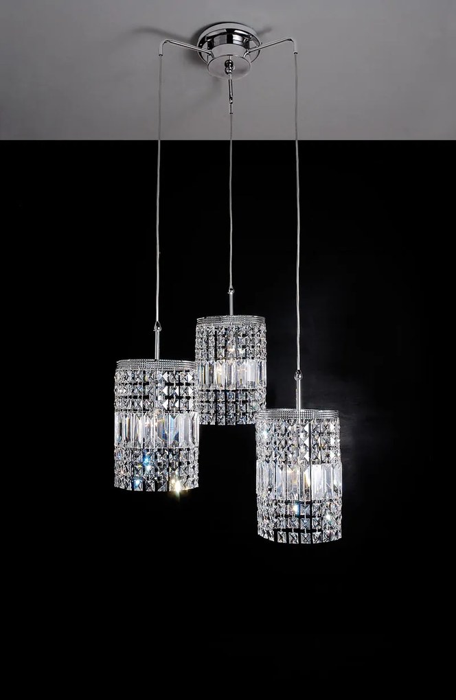 3-light suspension lamp Chrome, crystal - 1017/S3 - Contemporary - Arredo Luce Oro 24 kt