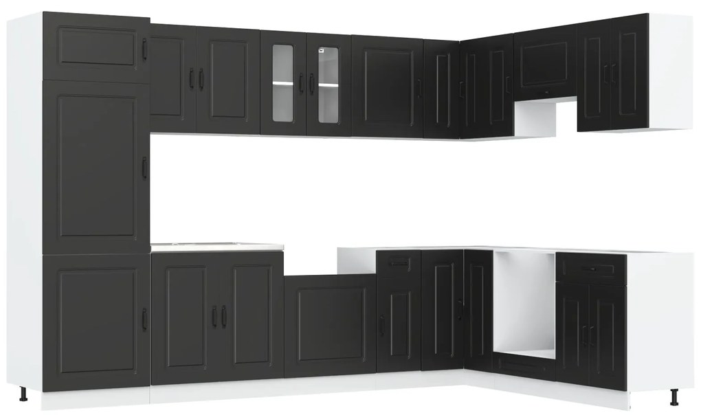 Mobiletto da cucina ""kalmar"" con doppio lavandino nero in legno ingegnerizzato