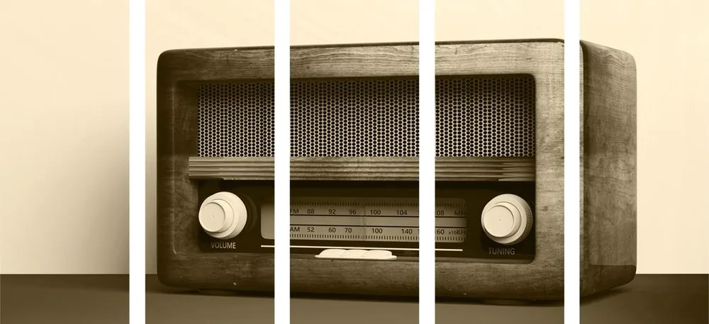Quadri 5 pezzi – Radio retrò in tonalità seppia