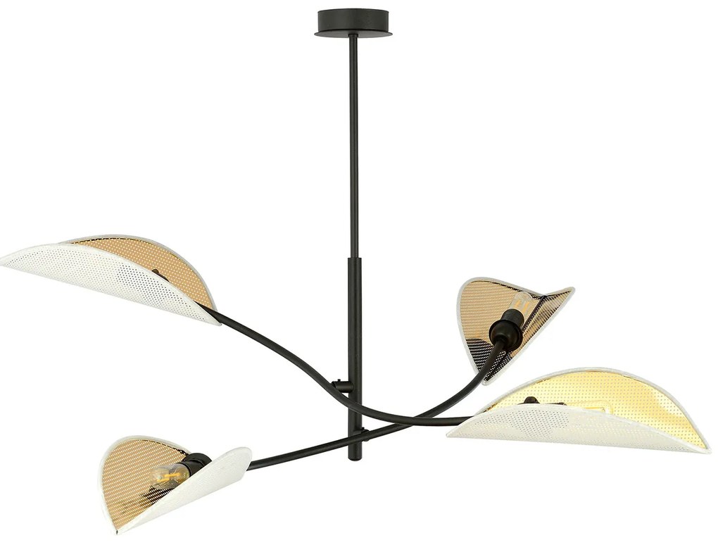 Sospensione Nordica 4 Luci Ares In Acciaio Nero Bianco E Oro Bracci Regolabili