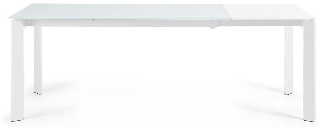 Kave Home - Tavolo allungabile Axis in vetro bianco e gambe in acciaio finitura bianca 160 (220) cm