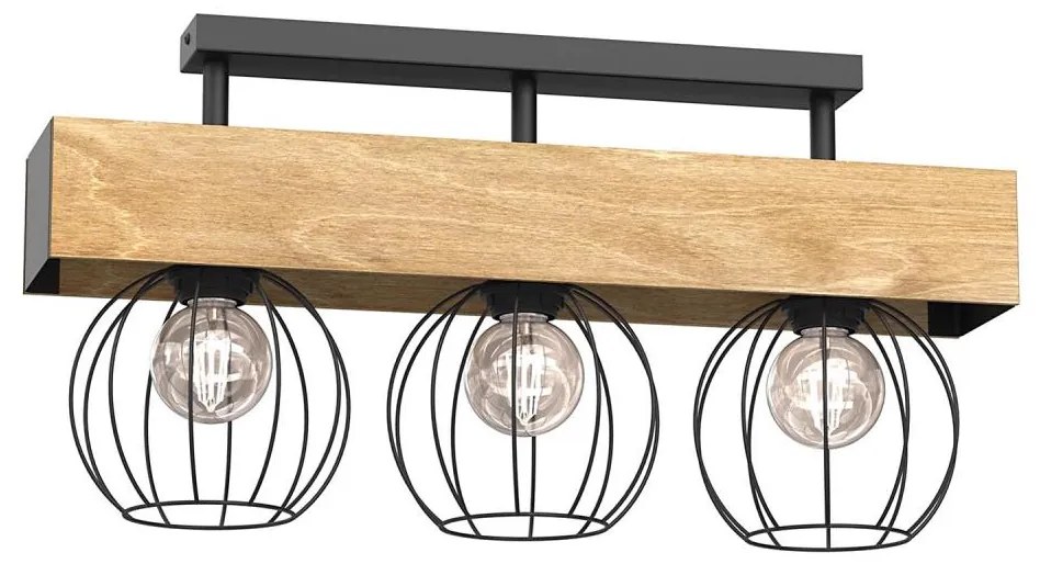 Lampadario a plafone MENTON 3xE27/15W/230V nero/marrone/quercia