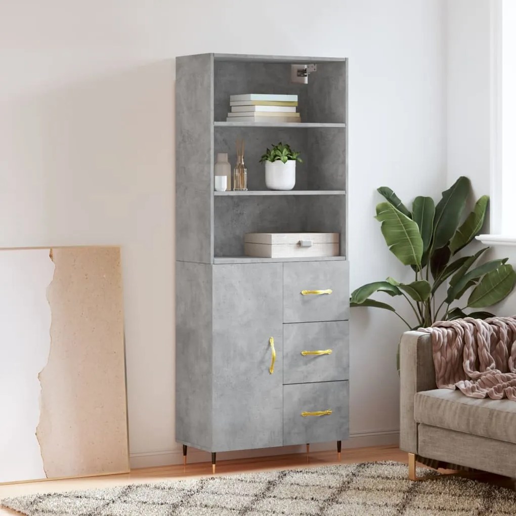 Credenza grigio cemento 69,5x34x180 cm in legno multistrato