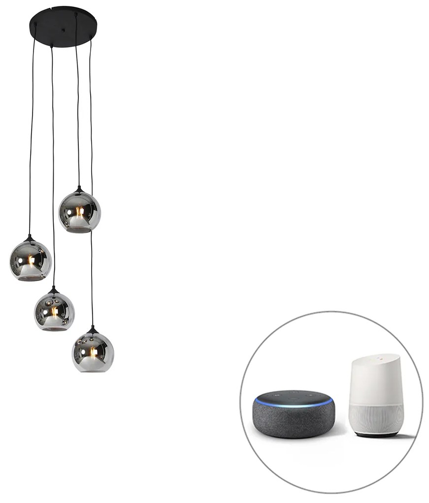 Lampada a sospensione intelligente nera con vetro fumé incl. 4 Wifi A60 - Wallace
