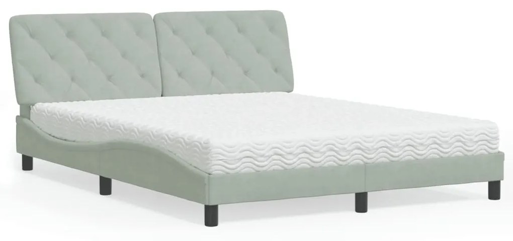 Letto Con Materasso Grigio Chiaro 160x200 Cm İn Velluto /