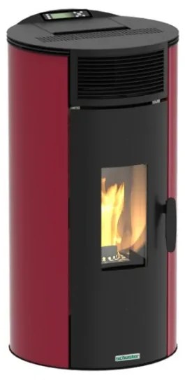 Stufa A Pellet Ventilata Ad Aria Kos 9 Ermetica Cilindrica Schuster Bordeaux
