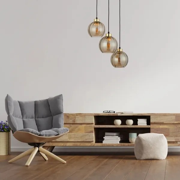 Lampadario LED a sospensione su cavo DEVI 3xE27/15W/230V nero/beige fumé