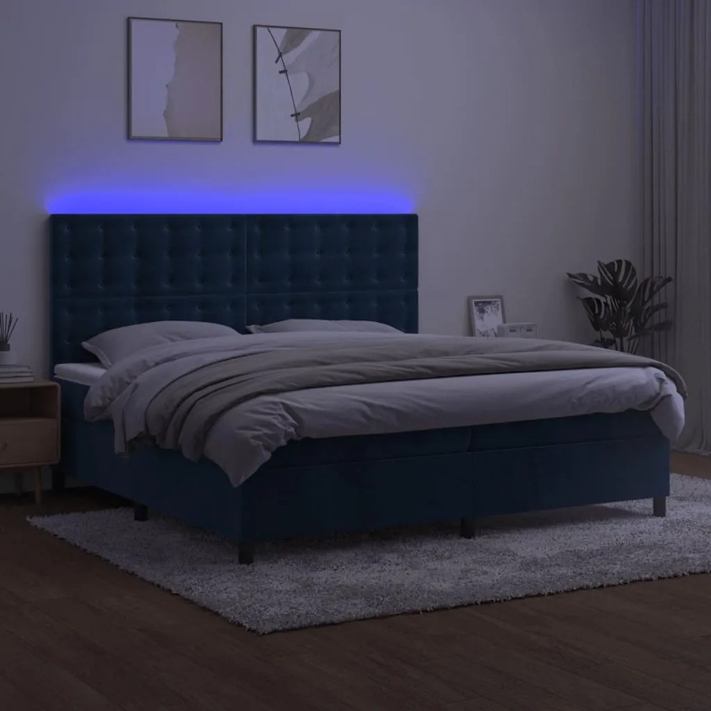 Letto a molle con materasso e led blu scuro 200x200 cm