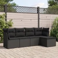 Set Divani da Giardino 5 pz con Cuscini in Polyrattan Nero 3249394