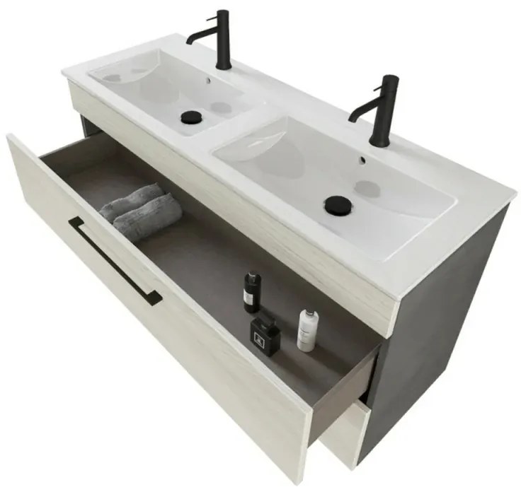 Mobile bagno sospeso 120 cm Smart bianco legno/lava con specchio contenitore