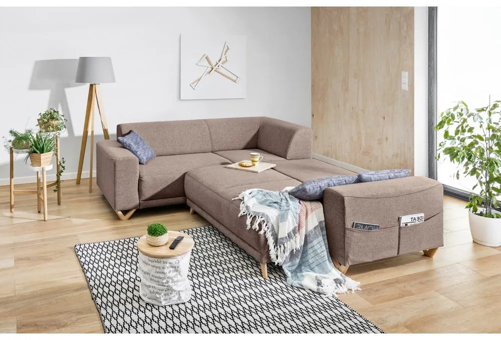 Divano angolare marrone allungabile e con contenitore (con penisola a sinistra/a L) Classy Sophie – Miuform