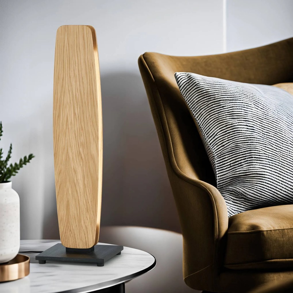 Lampada da tavolo LED Quitani Persida, altezza 50 cm, rovere, 2.700 K