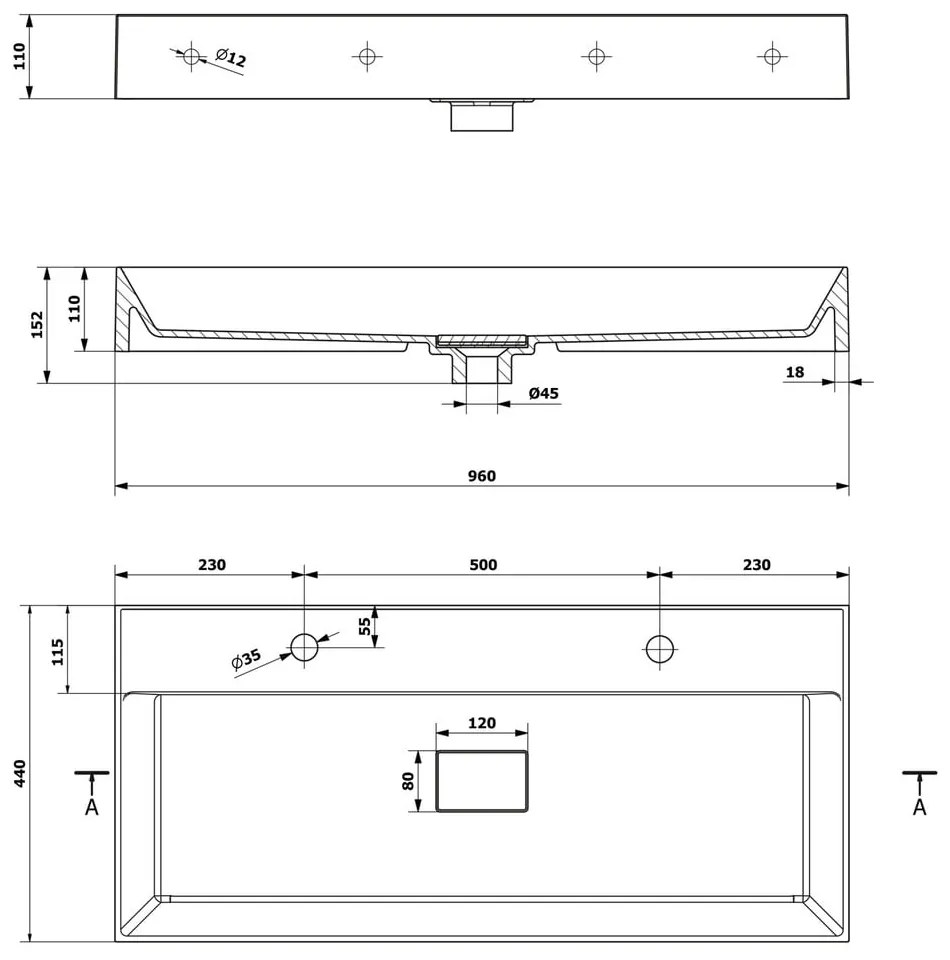 Doppio lavabo bianco in composito minerale 96x44 cm Godiva – Sapho