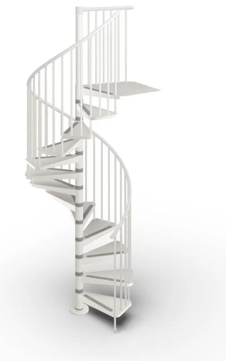 Scala a chiocciola a base tonda Mira IRIS, larghezza 120 cm, struttura in acciaio bianco, gradini in acciaio, colore grigio