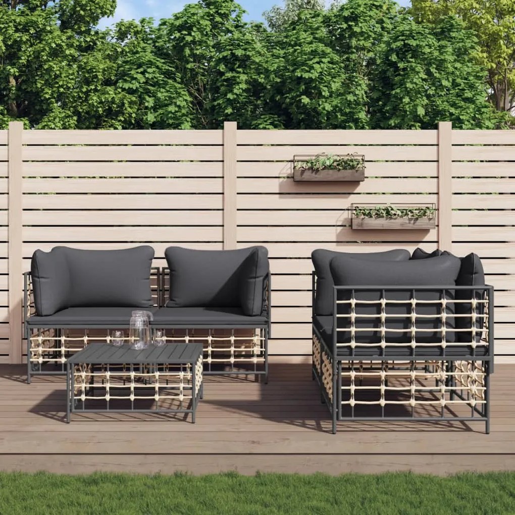 Set divani da giardino 5 pz con cuscini antracite in polyrattan