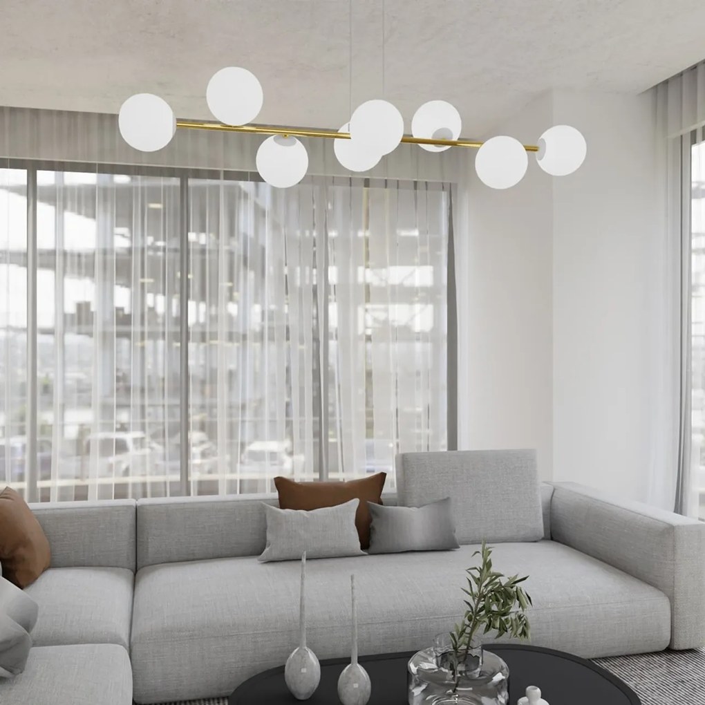 Lampadario a sospensione GRAVITY 8 Nero/Bianco e Oro 8xE14