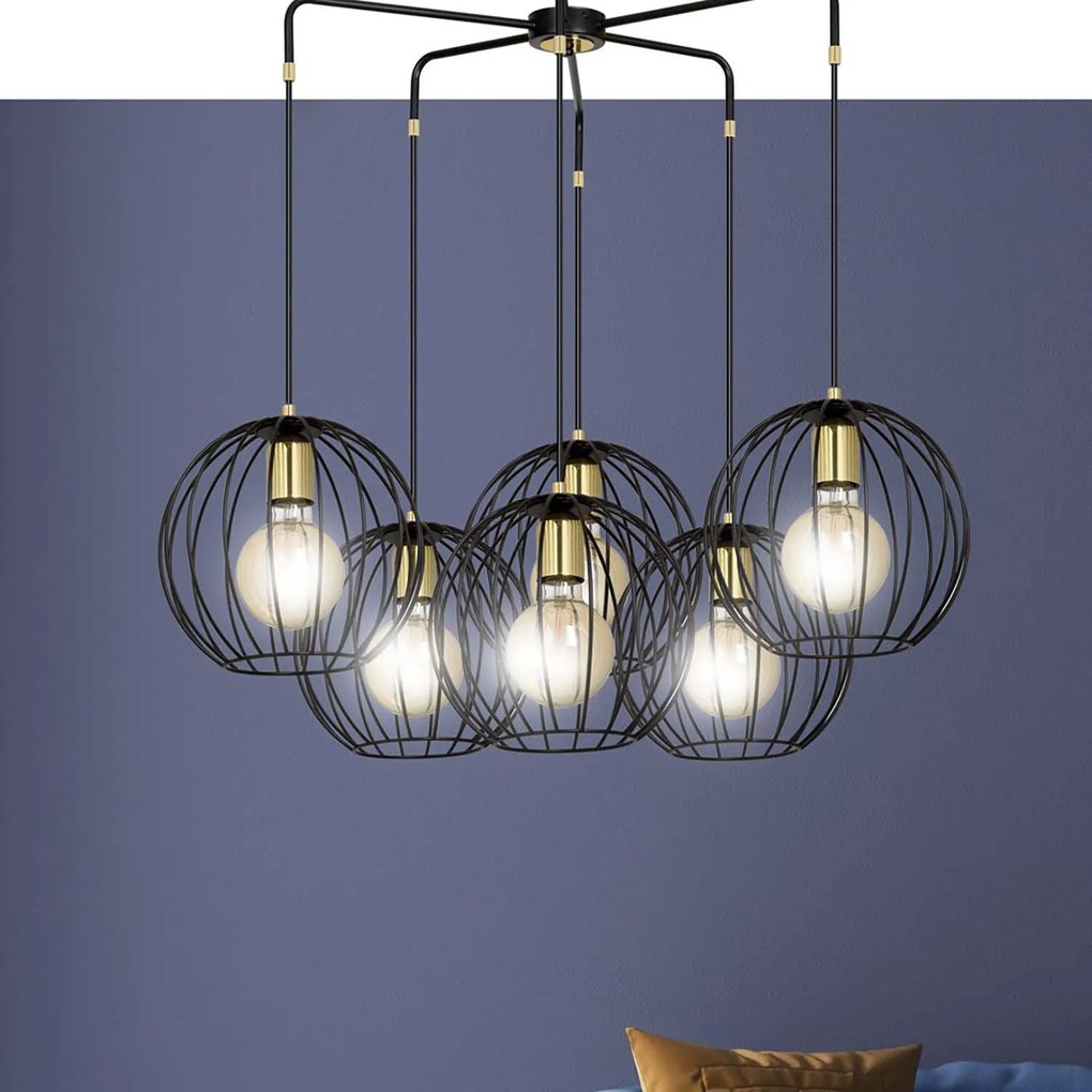 Lampadario Contemporaneo Omoikane Acciaio Nero 6 Luci E27 Ip20