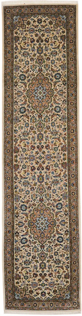 Kashan Tappeto 400x100 Beige (Iran) Annodato A Mano