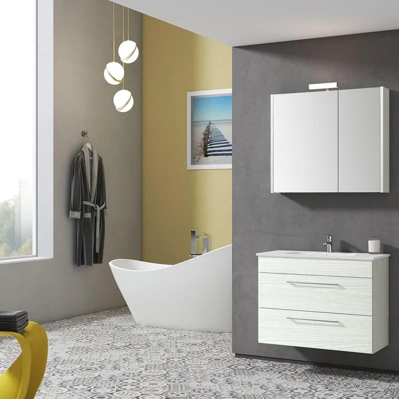 Mobile bagno sospeso con lavabo Giò L 81 x H 61.5 x P 40 cm Aralie 2 cassetti per vasca centrale